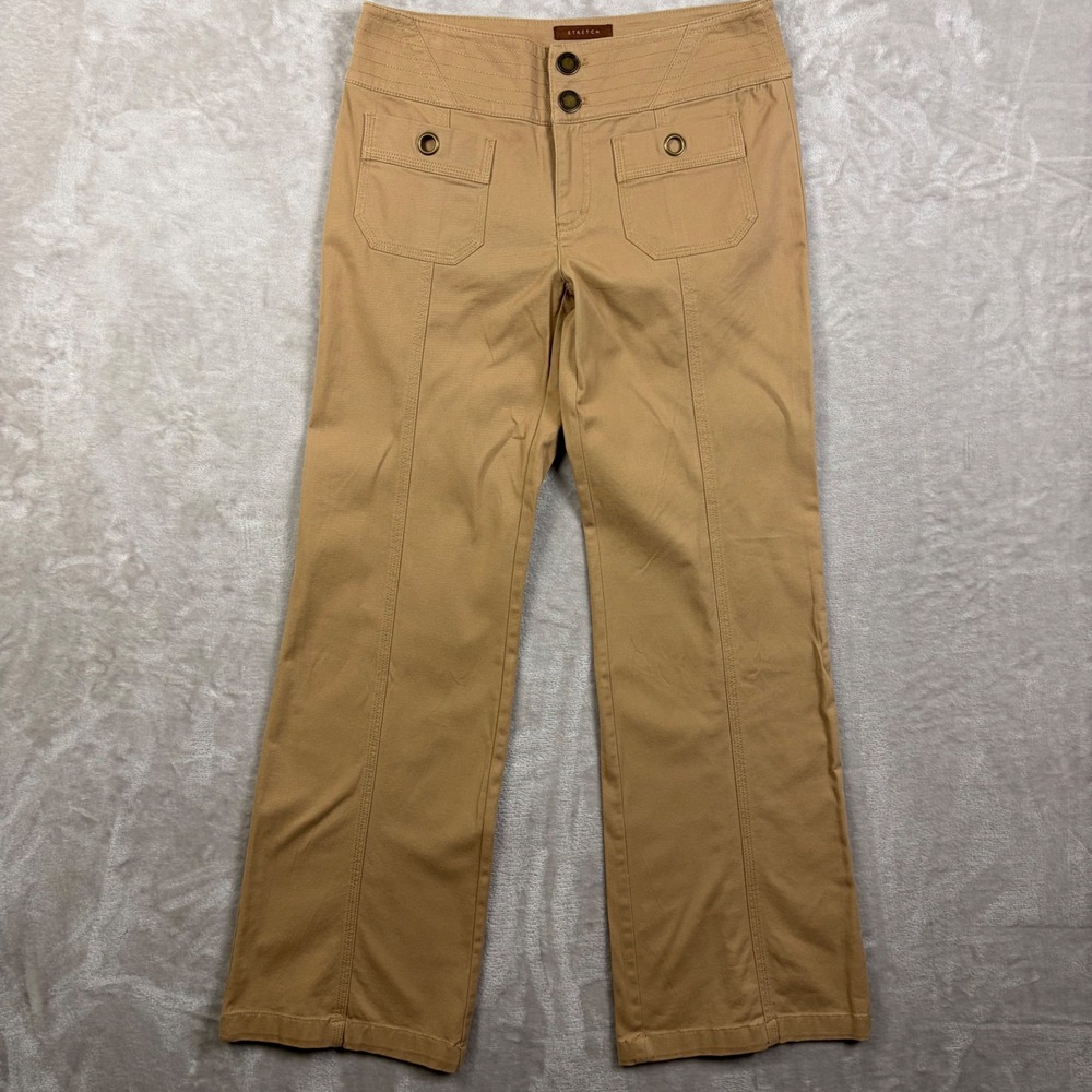 Bandolino Pants Womens 8 Tan Khaki Stretch Straight Leg Pockets Hippie Retro